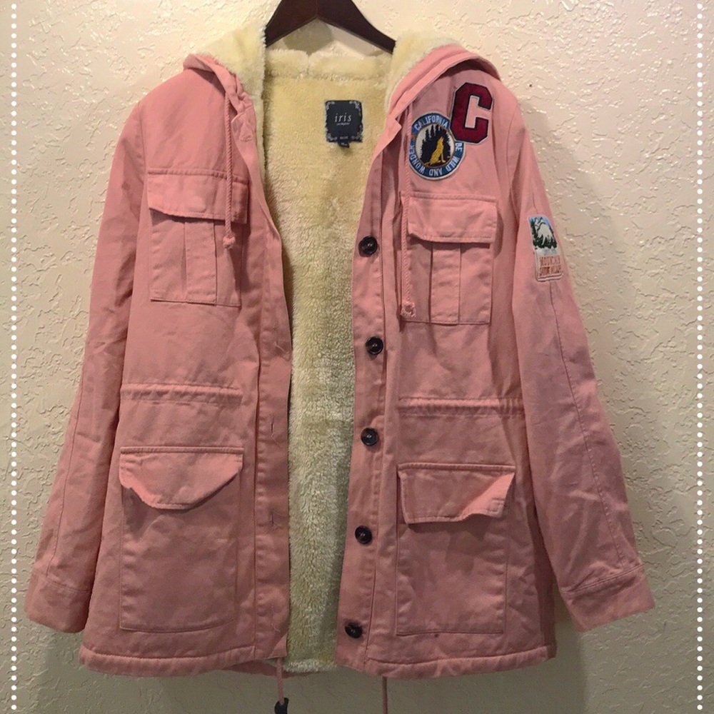Salmon, pink winter utility coat
